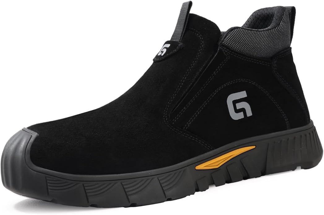 GLANOUDUN Welding Work Boots for Men Slip on Steel Toe