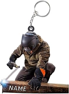 Personalized Welder Keychain for Men, Custom Welding Flat Shape Wood or Acrylic Gift