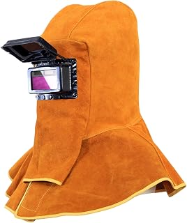 Upgraded Cowhide Leather Welding Hood with Solar Auto Darkening Filter