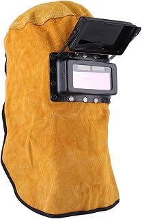 Cowhide Leather Welding Hood with Auto Darkening Filter Lens Pancake Hood Design