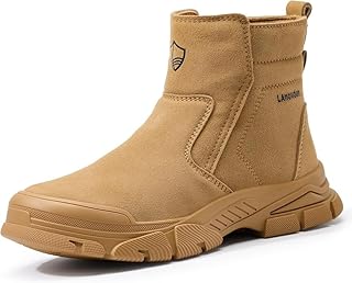 GLANOUDUN High Top Steel Toe Welding Boots, Zipper Closure, Puncture Resistant