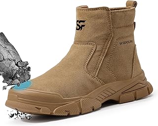 SFSDOUN Slip On Welding Boots, Fireproof Steel Toe Work Shoes