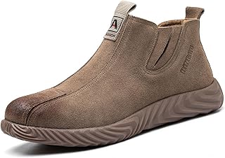 DINGGU Slip On Steel Toe Welding Shoes, 100% Leather Fireproof Construction