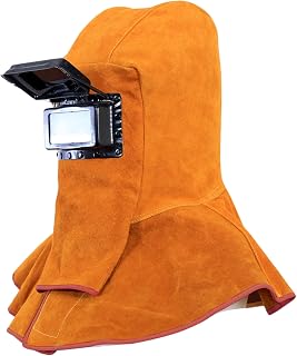 Leather Welding Hood with Auto Darkening Filter Solar Wide Lens Mask