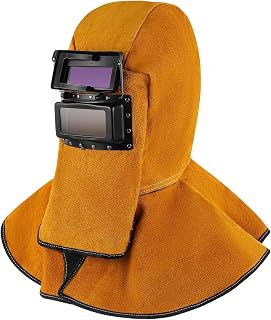 Kingdder Leather Welding Hood with Auto Darkening Filter Lens Yellow